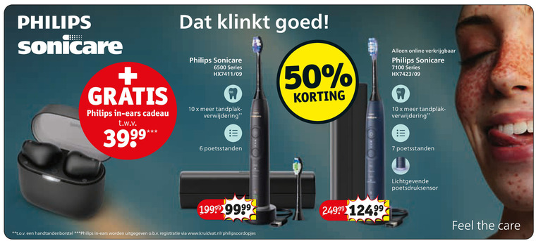 philips electrische tandenborstel 6 7 10 50 6500 7100 sonicare ears cadeau t.w.v. klinkt series verwijdering online iii poetsstanden handtandenborstel uitgegeven www.kruidvat.nl poetsdruksensor feel care folder aanbieding bij Kruidvat Philips electrische tandenborstel folder aanbieding bij Kruidvat - details