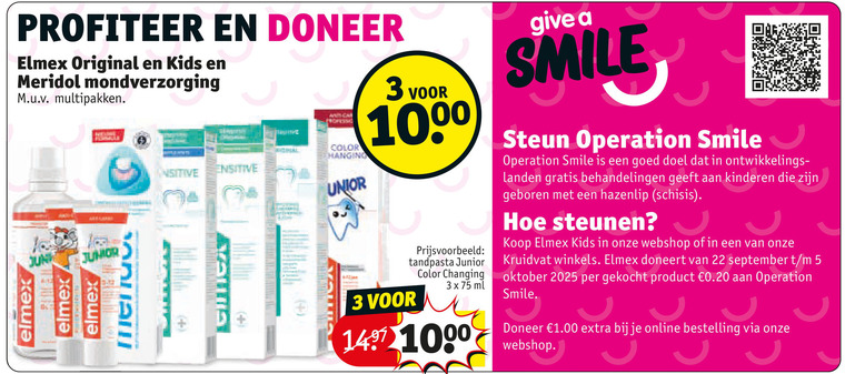 elmex mondwater tandpasta 3 5 22 1000 doneer original kids meridol mondverzorging multipakken junior sensitive with car color hanging changing ml give smile steun operation landen kinderen steunen kruidvat winkels doneert oktober gekocht online folder aanbieding bij Kruidvat