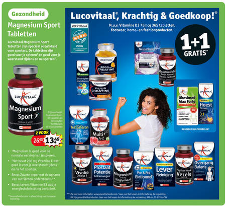 lucovitaal voedingssupplement 1 2 3 10 20 60 200 gezondheid magnesium sport tabletten ontwikkeld sporters spieren weerstand sporten vitamine footwear gekozen merk jaar consumenten nederland creatine elektrolyten vochtbalans puur neusinhaler gewicht garcinia sporter bruistabletten werking mg zwarte peper opname ondersteunt bevordert afwachting europese toelating testosteron vitaal multi super visolie omega prostaat potentie urinewegen forte hoest siroop medische hulpmiddelen overgang balans lever psyllium pro reiniging vezels lees gezondheidsproducten folder aanbieding bij Kruidvat Lucovitaal voedingssupplement folder aanbieding bij Kruidvat - details