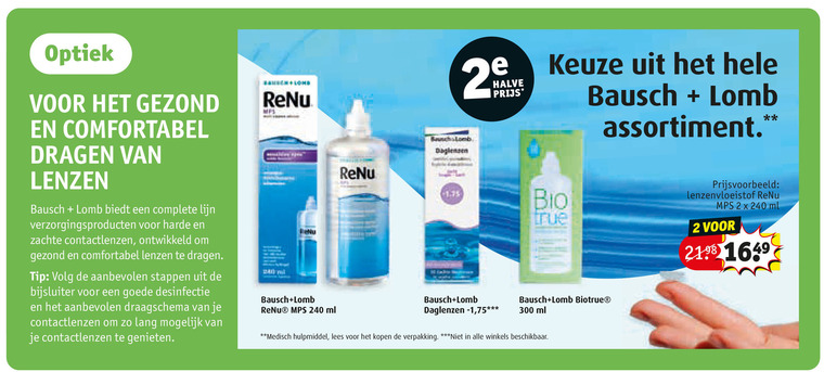 bausch and lomb contactlensvloeistof 2 240 300 optiek gezond comfortabel dragen lenzen lijn verzorgingsproducten harde zachte contactlenzen ontwikkeld tip stappen bijsluiter desinfectie lang genieten ml daglenzen halve assortiment bio true biotrue medisch hulpmiddel lees winkels beschikbaar lenzenvloeistof folder aanbieding bij Kruidvat Bausch and Lomb contactlensvloeistof folder aanbieding bij Kruidvat - details