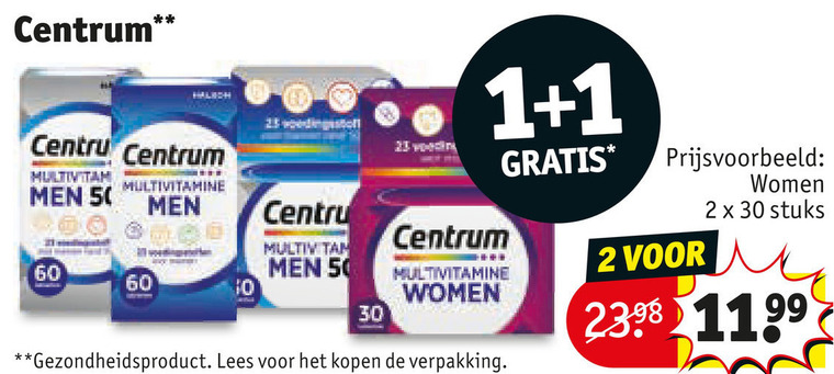 centrum multivitaminen 1 2 10 30 50 60 multivitamin multivitamine men women gezondheidsproduct lees stuks folder aanbieding bij Kruidvat Centrum multivitaminen folder aanbieding bij Kruidvat - details