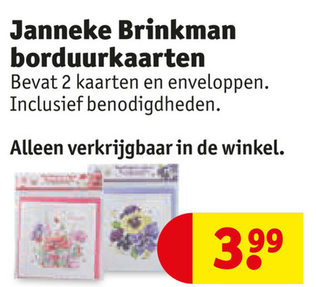 janneke brinkman wenskaarten borduurset 2 borduurkaarten kaarten enveloppen 3.99 folder aanbieding bij Kruidvat Janneke Brinkman wenskaart, borduurset folder aanbieding bij Kruidvat - details
