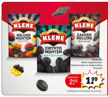klene drop 150 160 210 geluks munten zakken rollers crypto zakkenrollers folder aanbieding bij Kruidvat Klene drop folder aanbieding bij Kruidvat - details