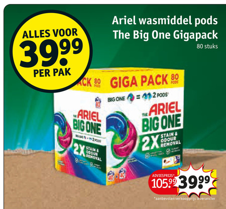 ariel wasmiddel 12 80 pak big one gigapack giga pack 2x stain removal odour stuks folder aanbieding bij Kruidvat Ariel wasmiddel folder aanbieding bij Kruidvat - details