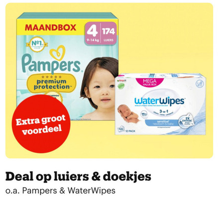 luiers billendoekjes 1 3 4 12 99 720 pampers premium protection voordeel pack mega box waterwipes sensitive newborn baby deal doekjes o.a. 2x folder aanbieding bij Bol.com