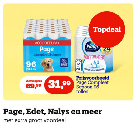 toiletpapier keukenpapier 24 96 page schoon rollen 3d wave textuur nalys vochtvangers super absorberend 69 99 31 edet voordeel folder aanbieding bij Bol.com