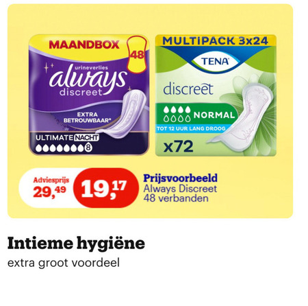 tena lady always incontinentieverband maandverband inlegkruisjes 12 48 urineverlies discreet ultimate nacht multipack normal uur lang droog 19 17 intieme voordeel verbanden folder aanbieding bij Bol.com Tena Lady incontinentieverband, maandverband folder aanbieding bij Bol.com - details