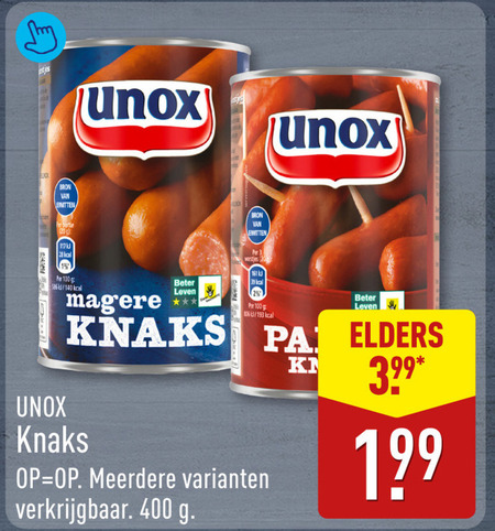 Unox   knakworst folder aanbieding bij  Aldi - details