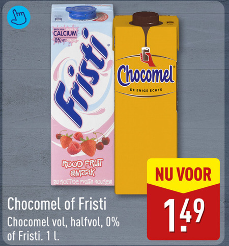 fristi chocomel chocolademelk drinkyoghurt 1 source des calcium vet graisse enige rood fruits rouges halfvol folder aanbieding bij Aldi Chocomel drinkyoghurt, chocolademelk folder aanbieding bij Aldi - details