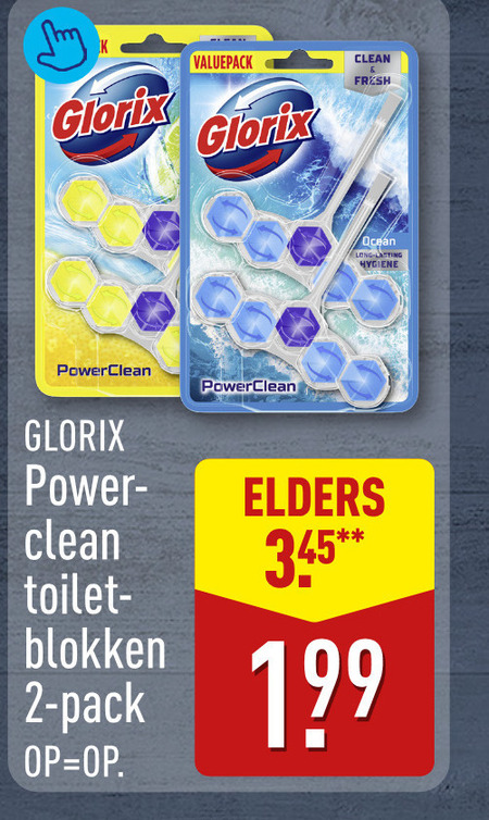 glorix toiletblok 2 valuepack clean fresh ocean hygiene power elders toilet blokken pack folder aanbieding bij Aldi Glorix toiletblok folder aanbieding bij Aldi - details