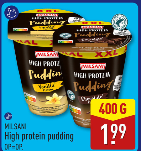 pudding 40 400 milsani high protein beker dela vanillesmaak saveur xxl chocolate flavour people nature pro vanilla ever vanille folder aanbieding bij Aldi