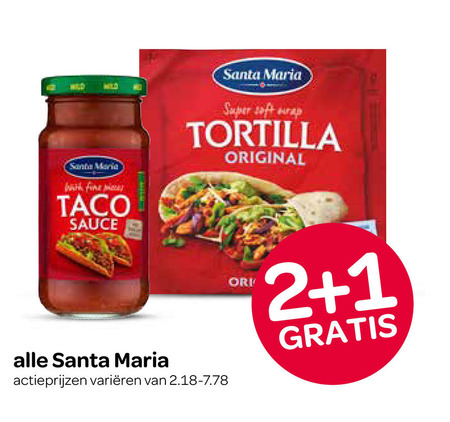 Santa Maria   tortilla, taco folder aanbieding bij  Spar - details