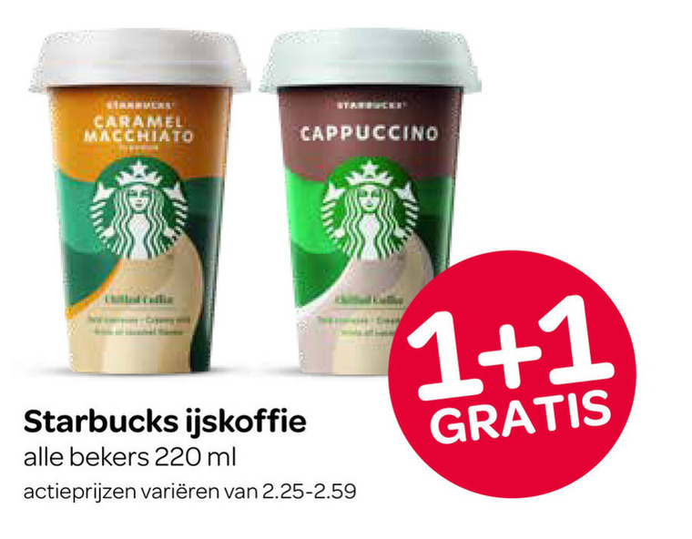 starbucks ijskoffie 1 caramel macchiato cappuccino bekers ml varieeren folder aanbieding bij Spar Starbucks ijskoffie folder aanbieding bij Spar - details