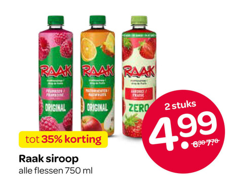raak limonadesiroop 2 35 750 original zero siroop flessen ml stuks folder aanbieding bij Spar Raak limonadesiroop folder aanbieding bij Spar - details