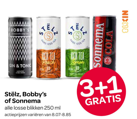 stelz hard seltzer 1 3 69 250 nix18 iced tea peach gin tonic lemon sonnema blikken ml varieeren folder aanbieding bij Spar hard seltzer folder aanbieding bij Spar - details