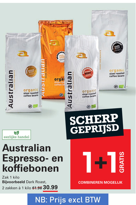 1 2 australian a medium roast organic slow roasted coffee beans upous feel good orgal roa b intense body share your moments dark eerlijke handel espresso- en koffiebonen zak kilo bijvoorbeeld zakken e 61.98 30.99 scherp geprijsd gratis combineren mogelijk folder aanbieding bij Sligro Australian koffiebonen folder aanbieding bij Sligro - details