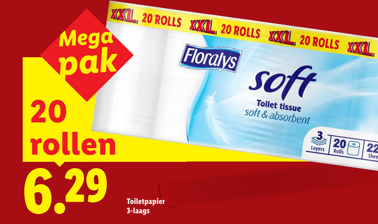 floralys toiletpapier 3 20 22 xxl rolls mega pak rollen soft toilet tissue absorbent layers folder aanbieding bij Lidl Floralys toiletpapier folder aanbieding bij Lidl - details