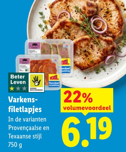 varkensfiletlapjes 22 750 beter leven voordeel varkens filetlapjes texaanse stijl volumevoordeel folder aanbieding bij Lidl