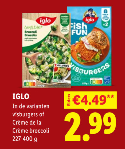 Iglo   visburgers, broccoli folder aanbieding bij  Lidl - details
