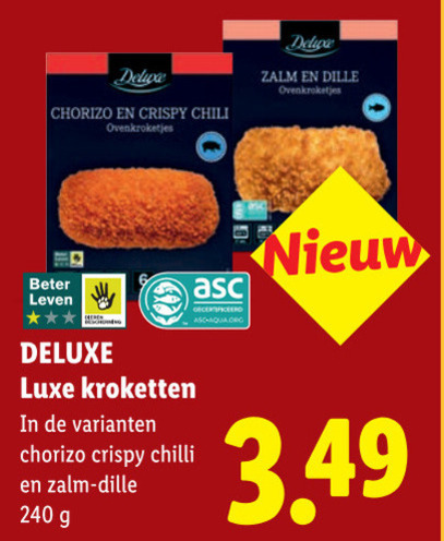 kroketten 240 delia chorizo crispy chili zalm dille beter leven luxe chilli gecertificeerd folder aanbieding bij Lidl