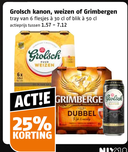 grolsch grimbergen speciaalbieren 6 25 30 50 kanon weizen tray blik actieprijs 6x all min puur user vers dubbel folder aanbieding bij Poiesz Grimbergen speciaalbier folder aanbieding bij Poiesz - details
