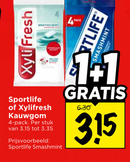 xylifresh sportlife kauwgom 1 4 fresh mentholmint pack stuk smashmint folder aanbieding bij Vomar Sportlife kauwgom folder aanbieding bij Vomar - details