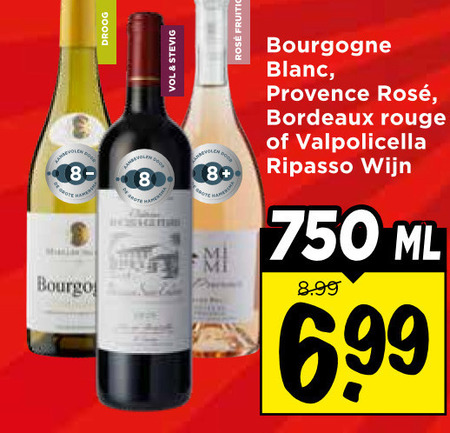 witte wijn rode 8 750 bourgogne droog stevig rosee fruitig blanc provence bordeaux rouge valpolicella ripasso ml 6 99 folder aanbieding bij Vomar