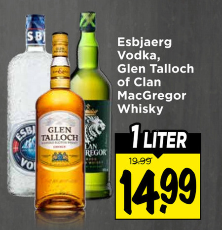 clan macgregor glen talloch esbjaerg whisky wodka 1 lan vodka liter folder aanbieding bij Vomar Glen Talloch wodka, whisky folder aanbieding bij Vomar - details