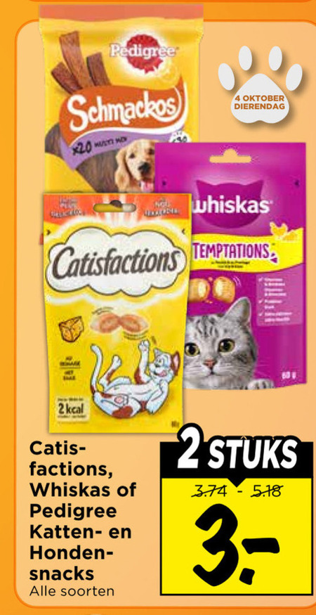 Whiskas   hondensnacks, kattensnacks folder aanbieding bij  Vomar - details