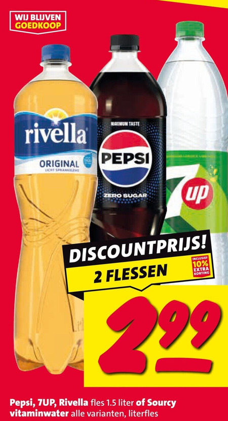 sourcy 7-up pepsi rivella fruitdrank cola frisdrank 2 10 original licht taste zero sugar up discountprijs flessen fles liter vitaminwater folder aanbieding bij Nettorama 7-Up frisdrank, fruitdrank folder aanbieding bij Nettorama - details