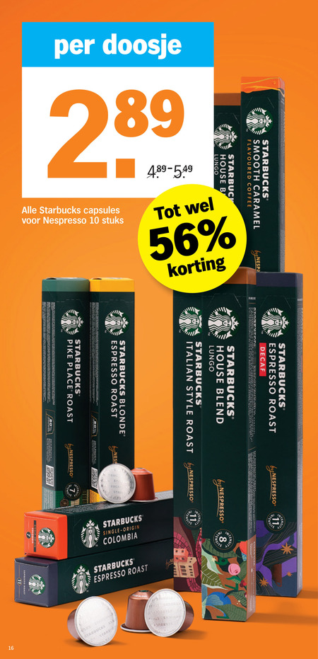 starbucks koffiecups 7 8 10 16 smooth caramel flavoured coffee by doosje capsules nespresso stuks house b lungo espresso roast decaf blend italian style blonde pike buck colombia single origin bucks start folder aanbieding bij Albert Heijn Starbucks koffiecups folder aanbieding bij Albert Heijn - details