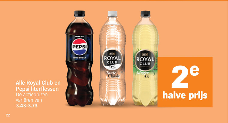 royal club pepsi cola frisdrank 22 literflessen varieeren tonic classic ginger 2 halve folder aanbieding bij Albert Heijn Royal Club cola, frisdrank folder aanbieding bij Albert Heijn - details