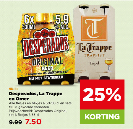 desperados la trappe speciaalbieren 4 6 8 25 33 trappist 6x 330ml trappen original beer flavoured with koningshoeven tripel nix18 blikjes folder aanbieding bij Plus La Trappe speciaalbier folder aanbieding bij Plus - details