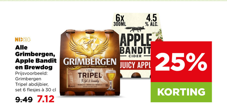 grimbergen apple bandit appelcider speciaalbieren 6 25 30 nix18 tripel abdijbier 6x 300ml opgericht 1128 rijk kruidig bitter cider juicy folder aanbieding bij Plus Grimbergen speciaalbier, appelcider folder aanbieding bij Plus - details