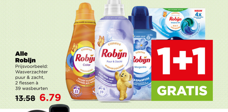 robijn wasmiddel wasverzachter 1 2 4 22 100 korte koude wa witte oplosbare capsules classica wit 4x classics color lang kleuren puur zacht milde frisse geur intense morgenfris sense flessen wasbeurten folder aanbieding bij Plus Robijn wasverzachter, wasmiddel folder aanbieding bij Plus - details