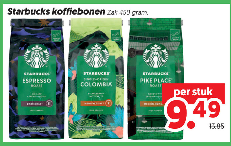 starbucks koffiebonen 11 450 zak espresso roast and single origin colombia balanced with dark medium pike smooth wit stuk folder aanbieding bij Dekamarkt Starbucks koffiebonen folder aanbieding bij Dekamarkt - details