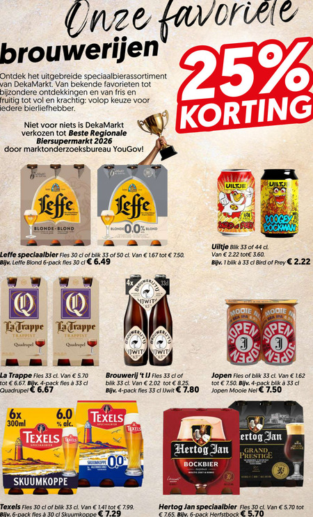 jopen hertog jan la trappe leffe texels brouwerij t ij speciaalbieren blikjes bier 1 4 6 18 25 30 33 44 50 favoriete brouwerijen uitgebreide bekende ontdekkingen fris fruitig bierliefhebber verkozen regionale uiltje blonde blond speciaalbier fles blik pack bird trappen trappist quadrupel 4x brouwer 5 wit tipa netherlands sea 6x 300ml skuumkoppe nel bockbier zoet romig grand prestige lennart bee herfstbock folder aanbieding bij Dekamarkt Texels speciaalbier, blikje bier folder aanbieding bij Dekamarkt - details