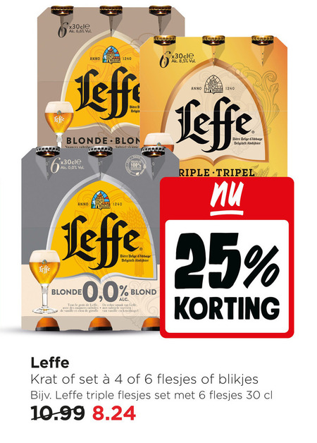 leffe speciaalbieren blikjes bier krat 4 6 25 30 100 akc anno b belgie blonde subtiel belge belgisch abdijbier tout le avec des nuances vanille clou blond toetsen kruidnagel 8 5 tripel triple folder aanbieding bij Jumbo Leffe speciaalbier, blikje bier folder aanbieding bij Jumbo - details