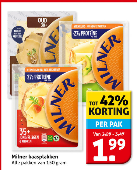 milner kaasplakken 6 42 100 150 35 jong belegen vernieuwd nature rijk oud 30 pakken pak folder aanbieding bij Hoogvliet Milner kaasplakken folder aanbieding bij Hoogvliet - details