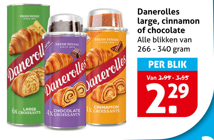 danerolles croissantdeeg fresh dough since douche large cinnamon 6x croissants 4x chocolate blikken blik folder aanbieding bij Hoogvliet Danerolles croissantdeeg folder aanbieding bij Hoogvliet - details