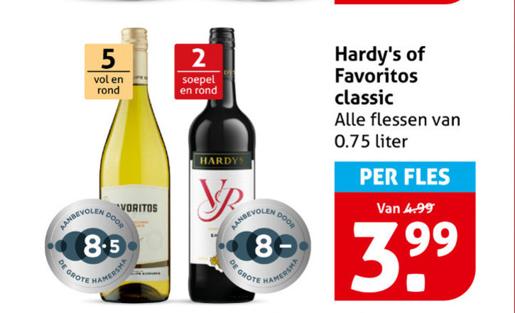 hardys rode wijn witte 2 5 rond hamersma soepel hardy favoritos classic flessen liter fles folder aanbieding bij Hoogvliet Hardys rode wijn, witte wijn folder aanbieding bij Hoogvliet - details