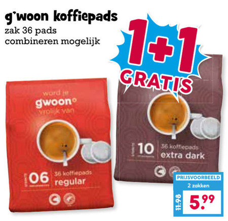 gwoon koffiepads 1 2 10 36 zak pads combineren word vrolijk zakken 5.99 06 regular dark folder aanbieding bij Boons Markt Gwoon koffiepad folder aanbieding bij Boons Markt - details