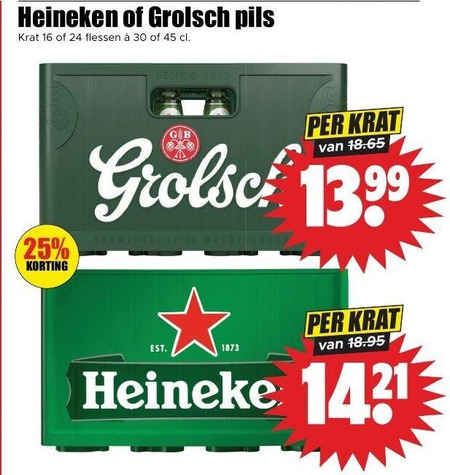 grolsch heineken krat bier 16 24 25 30 45 pils flessen gb folder aanbieding bij Dirk Grolsch krat bier folder aanbieding bij Dirk - details