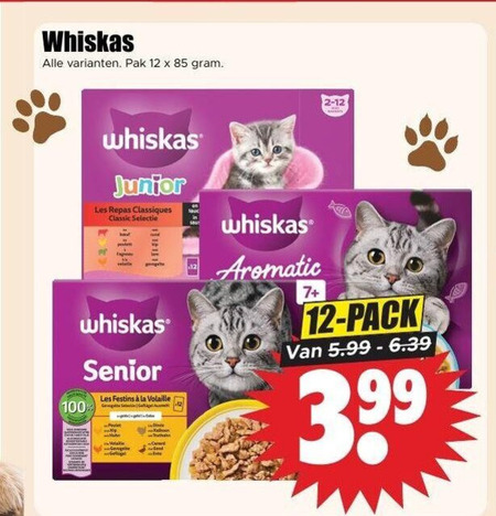 whiskas kattenvoer 12 100 pak junior les repas classiques classic senior la aromatic 7 3.99 folder aanbieding bij Dirk Whiskas kattenvoer folder aanbieding bij Dirk - details