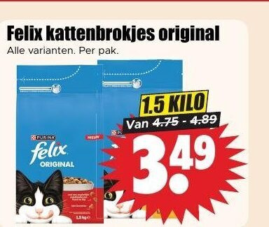 felix kattenvoer 15 kattenbrokjes original pak purina kilo folder aanbieding bij Dirk Felix kattenvoer folder aanbieding bij Dirk - details