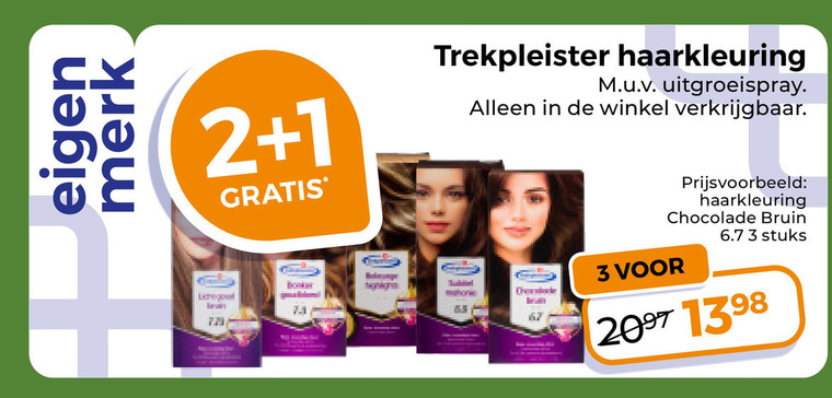 trekpleister huismerk haarkleuring 1 2 3 merk l uitgroeispray 7.1 chocolade bruin stuks le folder aanbieding bij Trekpleister Trekpleister Huismerk haarkleuring folder aanbieding bij Trekpleister - details
