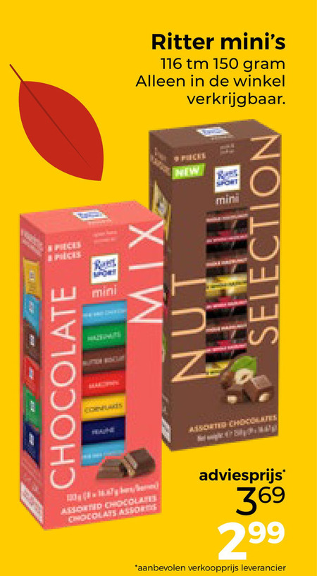 ritter sport chocolade 22 150 chocolate mini new mix selection cornflakes assorted chocolates folder aanbieding bij Trekpleister Ritter Sport chocolade folder aanbieding bij Trekpleister - details