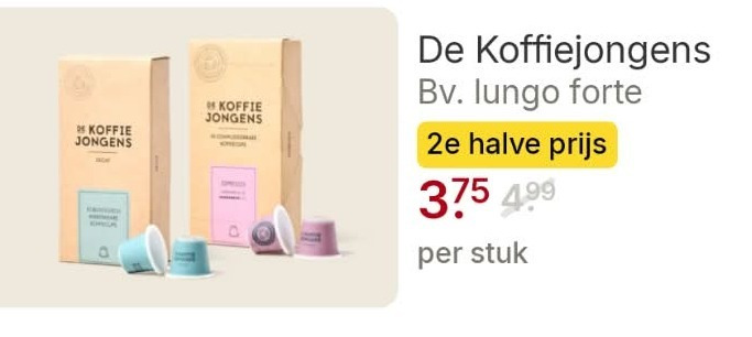 de koffiejongens koffiecups koffie jongens lungo forte 2e halve stuk folder aanbieding bij Picnic De Koffiejongens koffiecups folder aanbieding bij Picnic - details