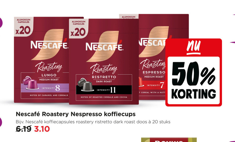 nescafe koffiecups 7 8 11 20 50 aluminium capsules lungo medium roast intensity ristretto dark notes caramel and cereals roasted cocoa espresso cereal with nespresso koffiecapsules doos stuks folder aanbieding bij Jumbo Nescafe koffiecups folder aanbieding bij Jumbo - details