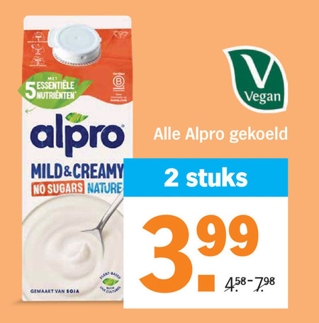 alpro soja melk 2 5 nutrienten gekoeld mild creamy sugars nature gemaakt with based stuks 3.99 folder aanbieding bij Albert Heijn Alpro soja melk folder aanbieding bij Albert Heijn - details
